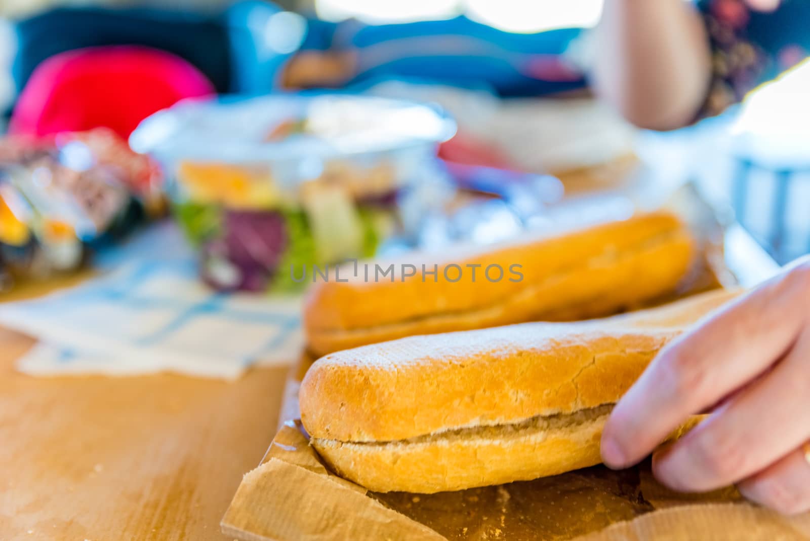 woman preparing sandwich