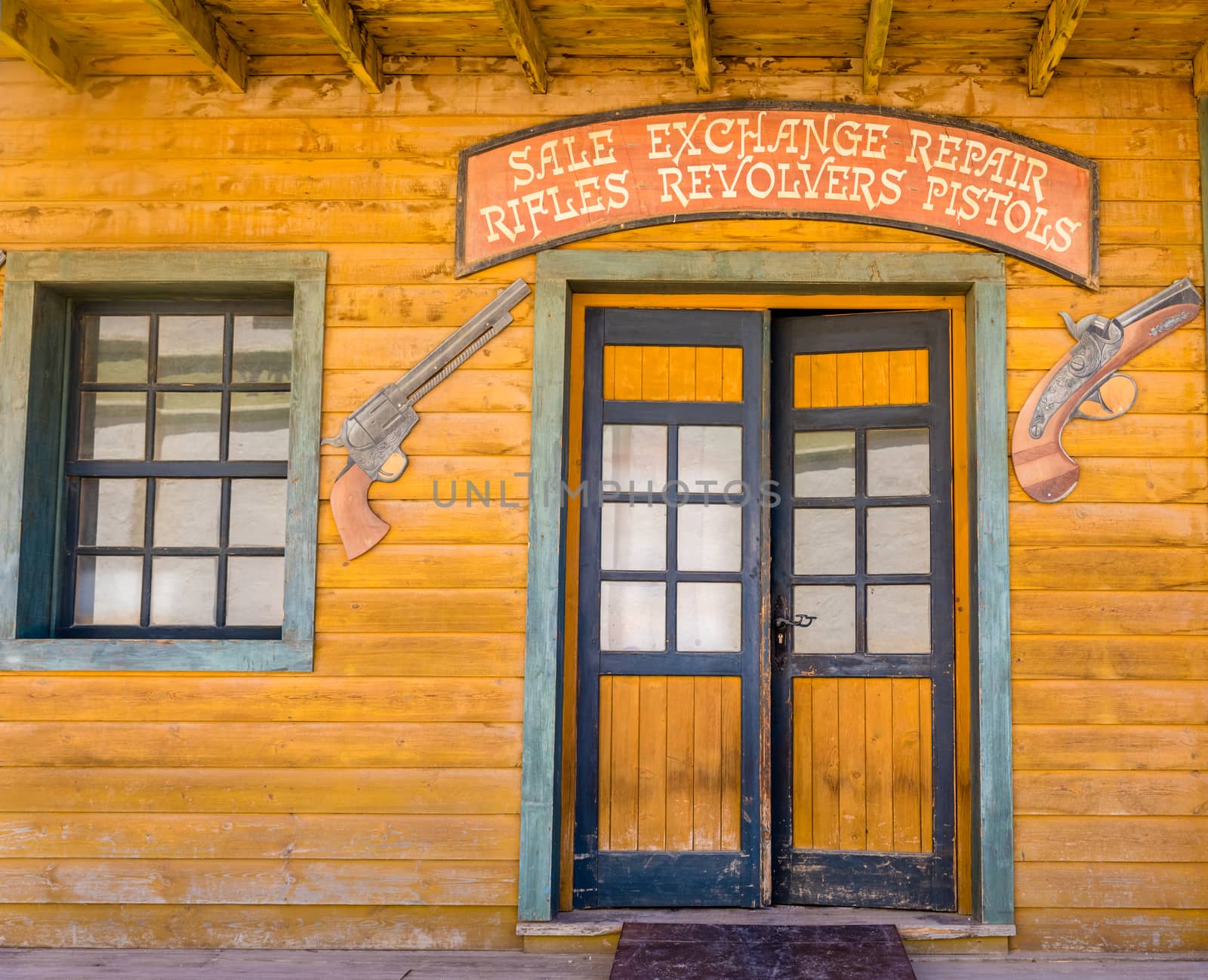 old building where weapons are arranged