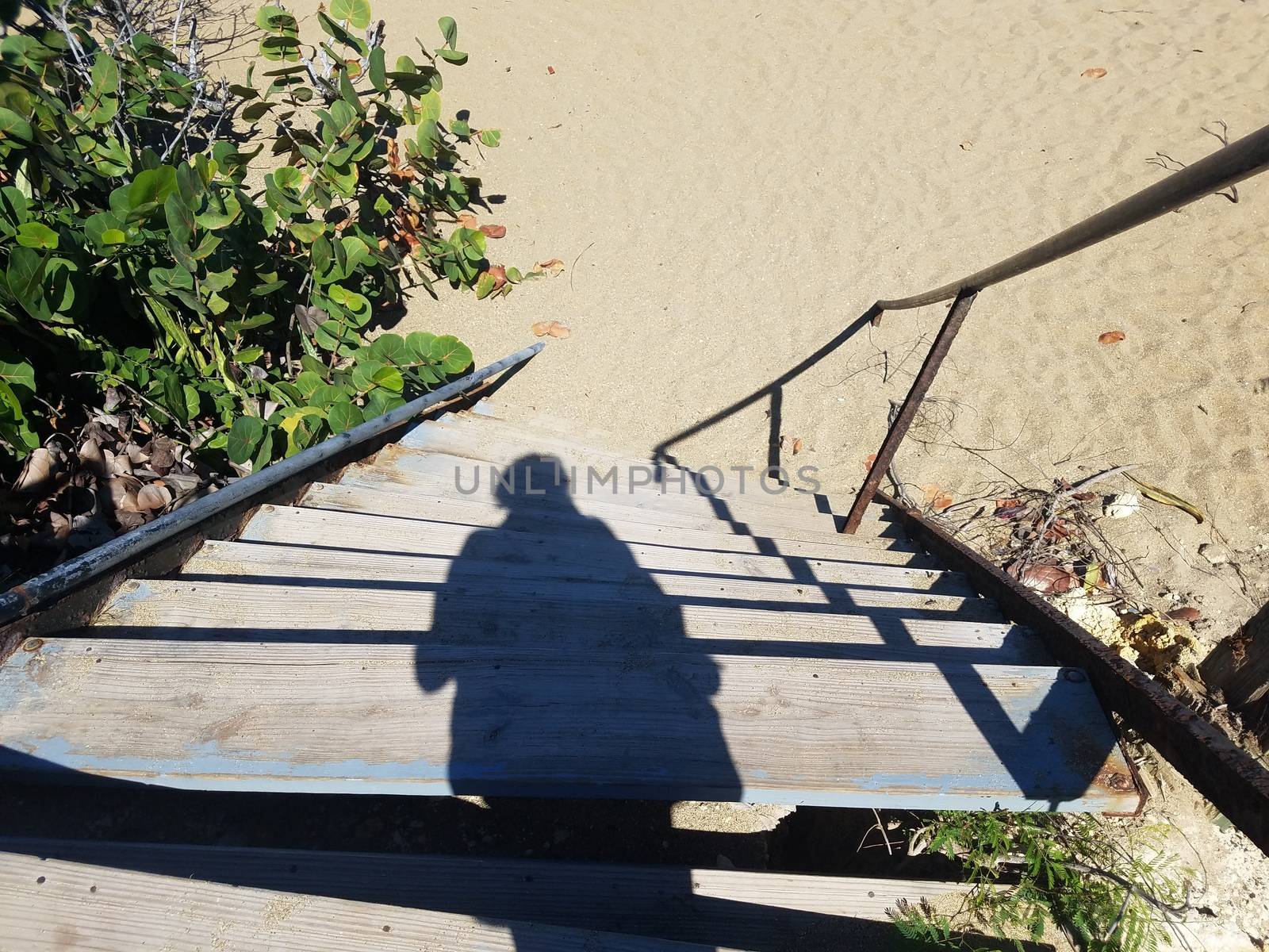 female shadow on stairs to beach in Isabela, Puerto Rico by stockphotofan1