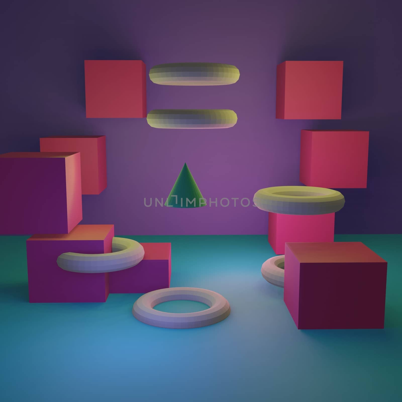 multi-colored volumetric 3d geometric shapes. abstract background of rendered.