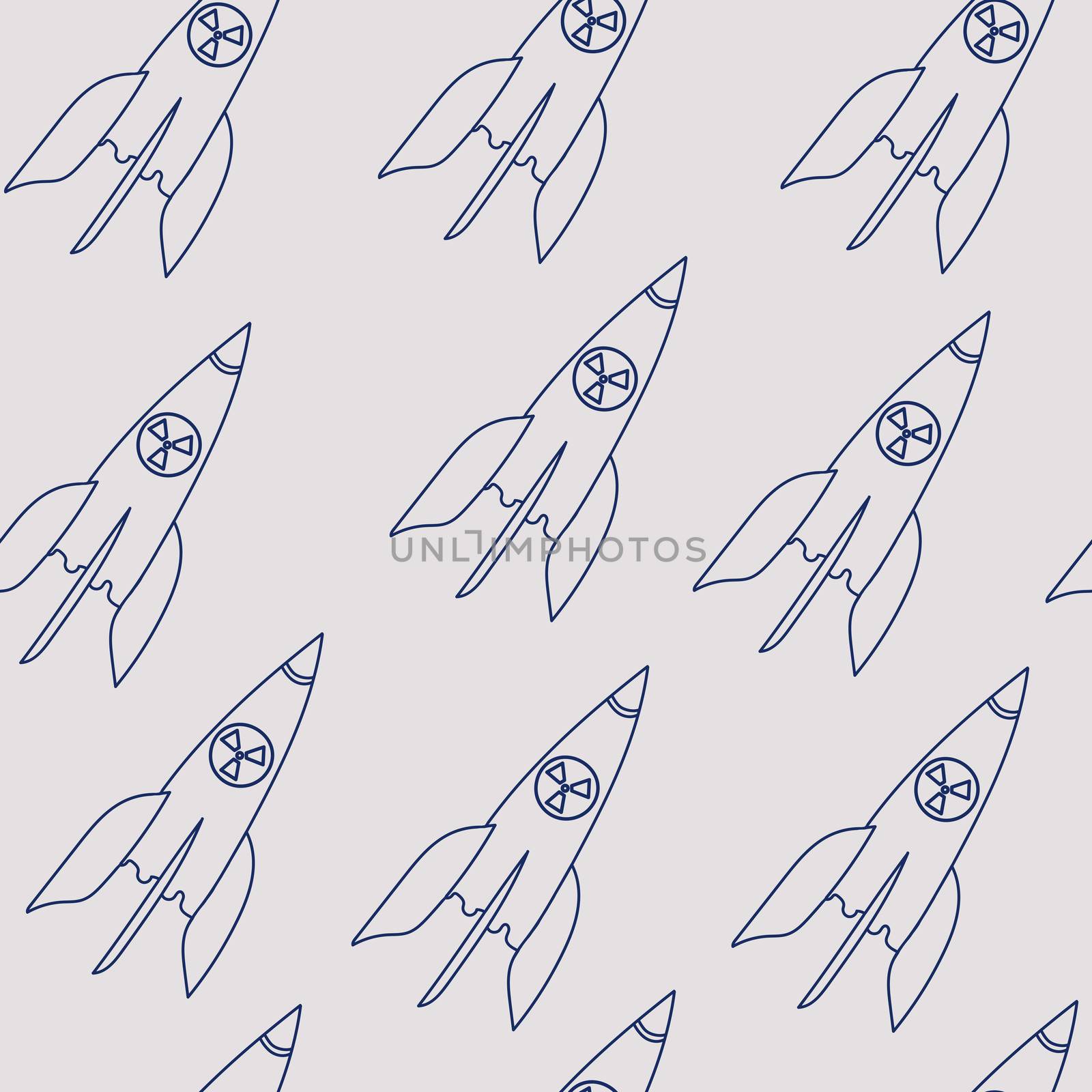 nuclear missile doodle. drawing blue line. Seamless pattern