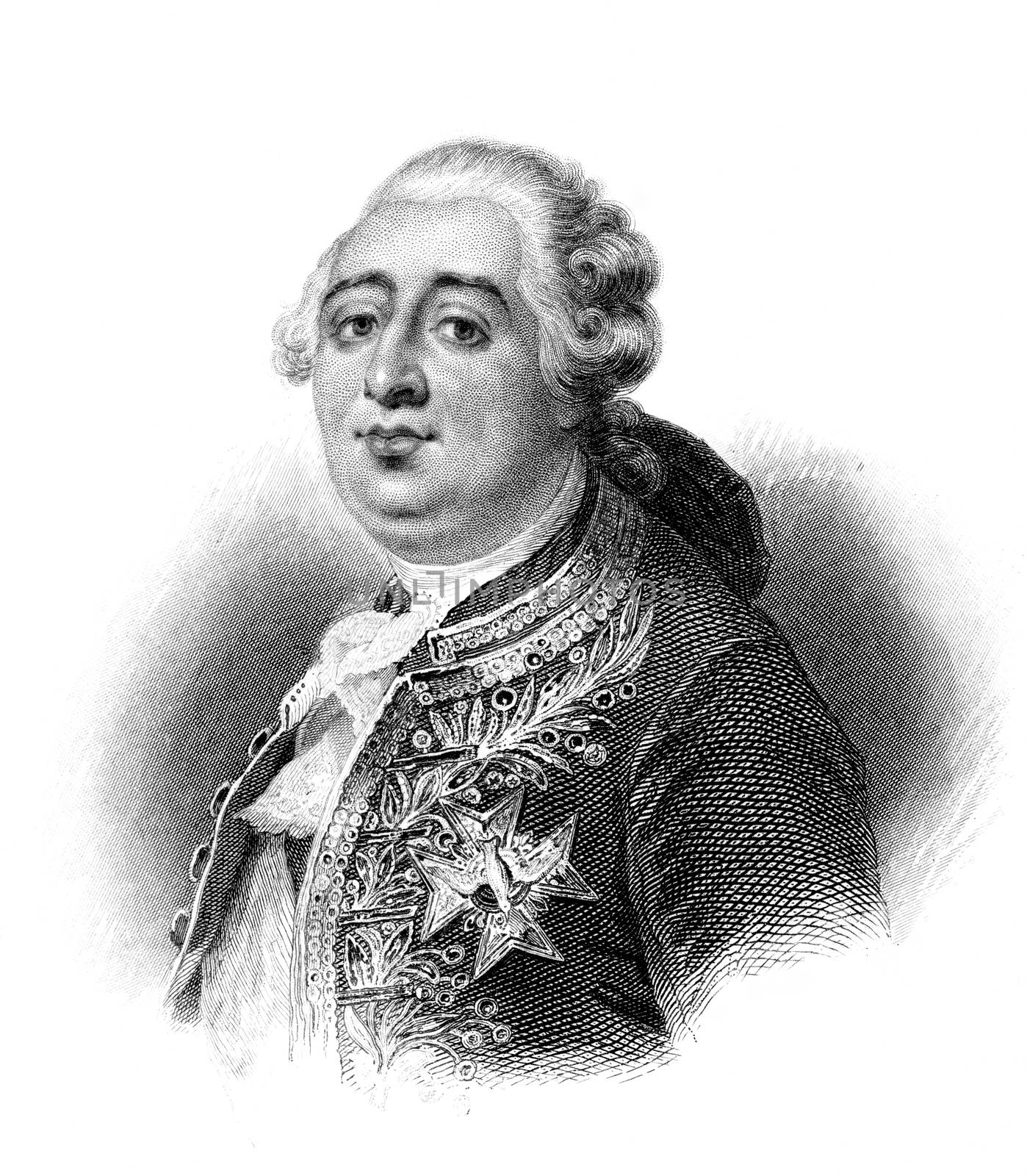 An engraved illustration portrait of King Louis XVI during the French Revolution in France from a Victorian book dated 1881 that is no longer in copyright stock image