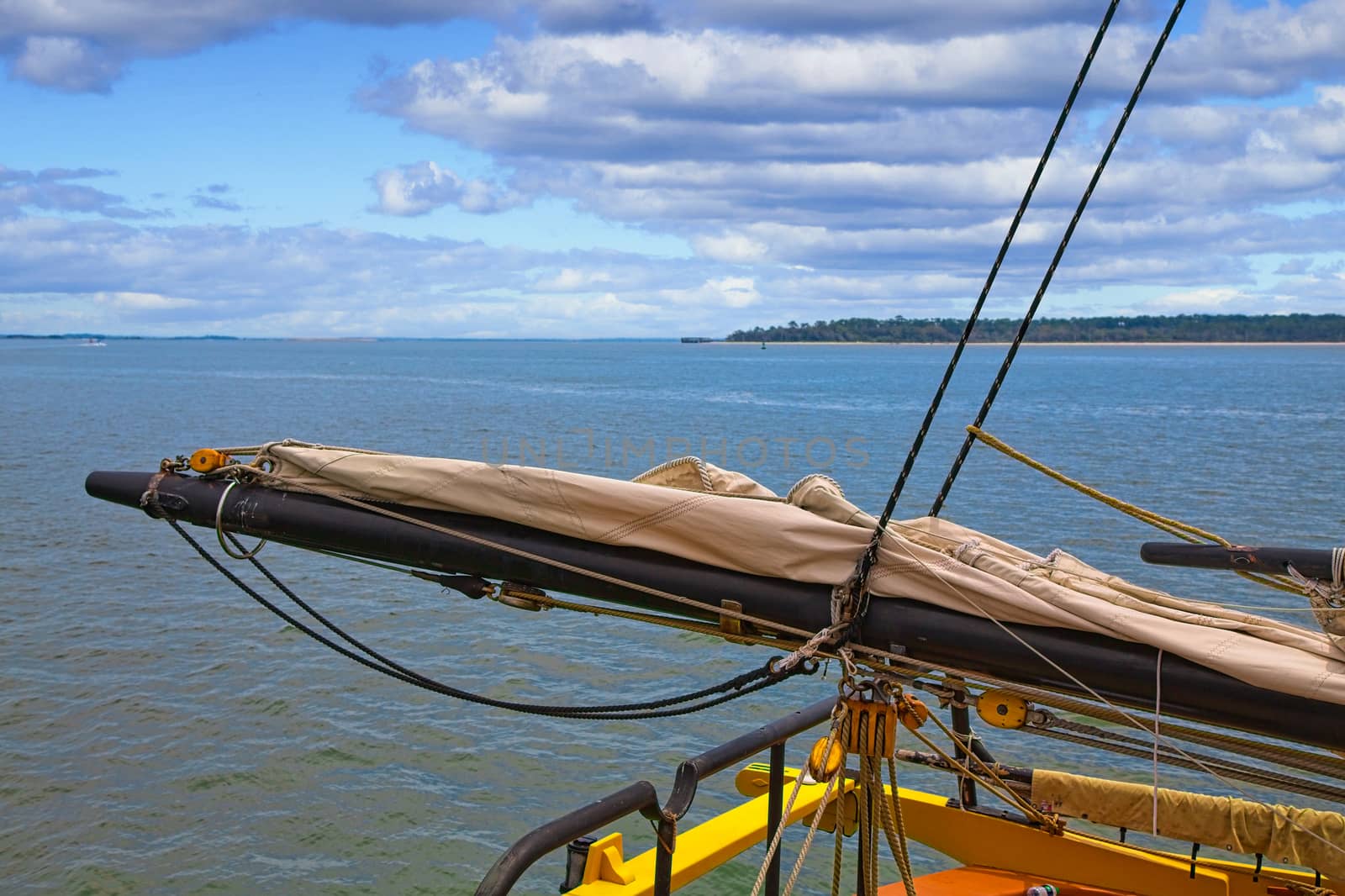 Details of the riggings on an old wooden tall ship