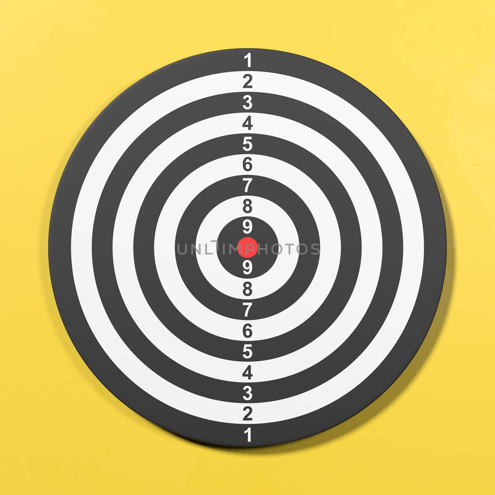 Empty Black and White Dart Target on Yellow Background 3D Illustration