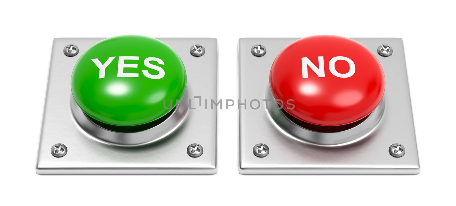 Yes Green Button and No Red Button on White Background 3D Illustration