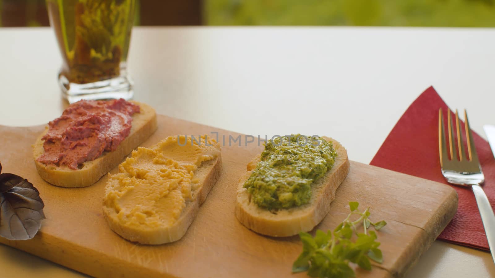 Three bruschetta with vegetable pate by Alize