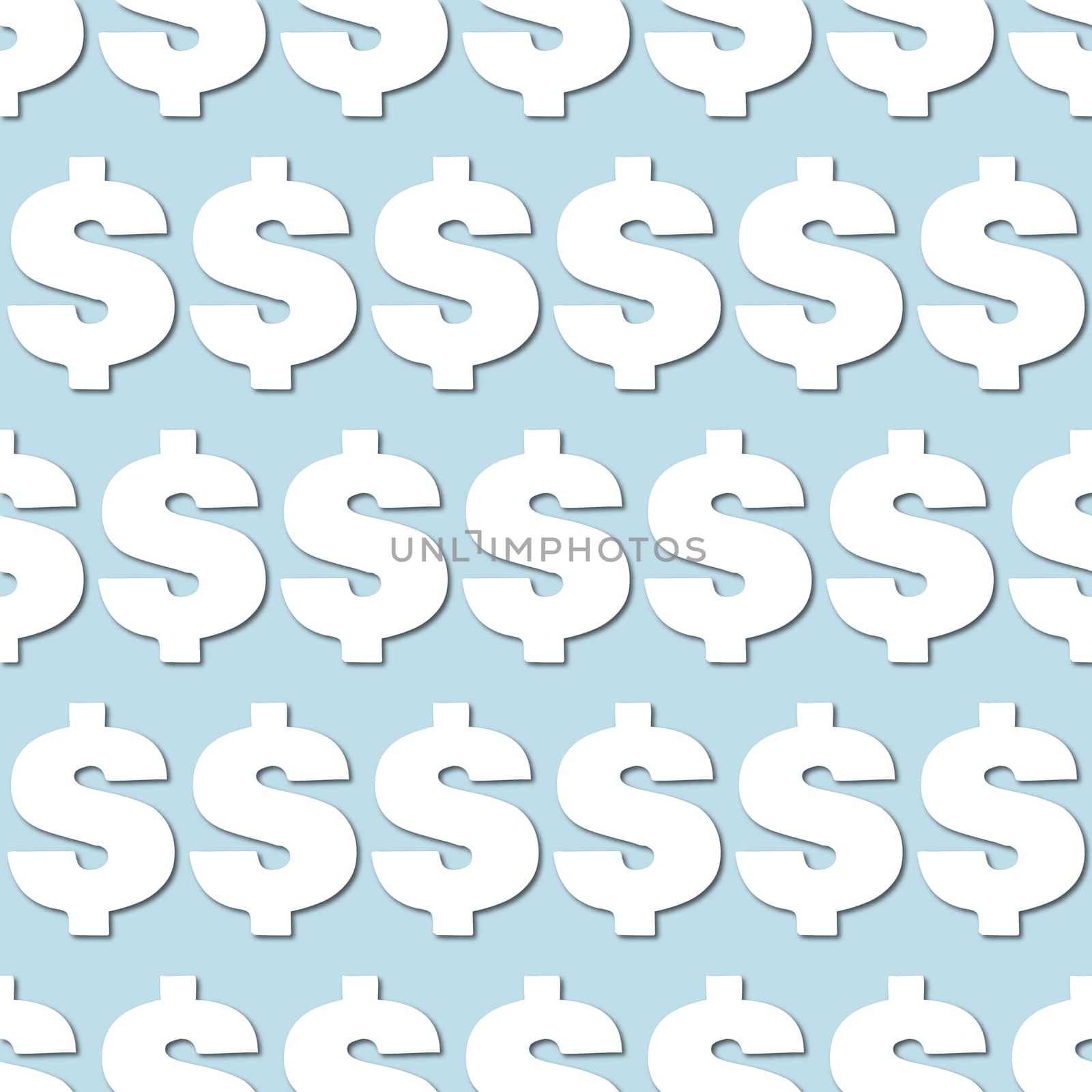 White american dollar silhouette on pale blue background, seamless pattern. Paper cut style by Pashchenko