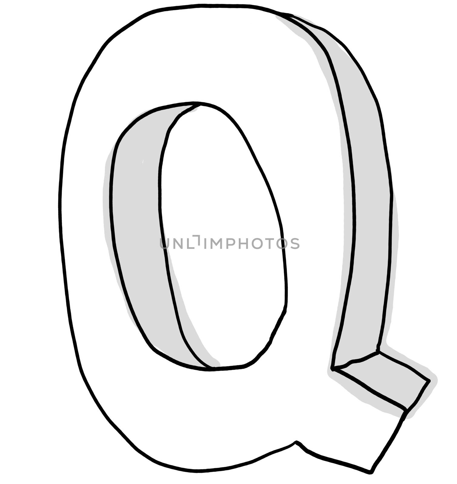 Alphabet font Q cute  hand drawn
