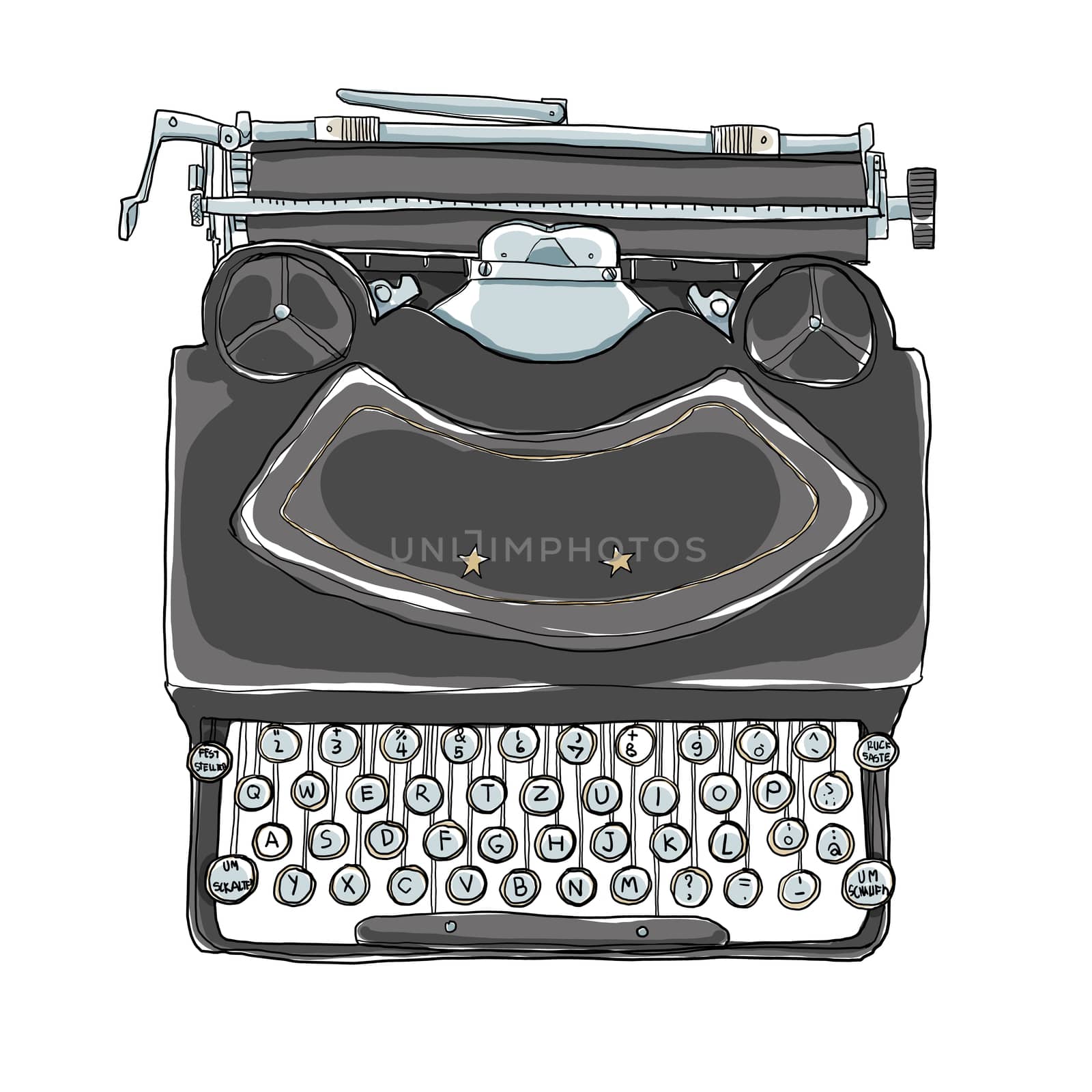 black Typewriter vintage art illustration by paidaen