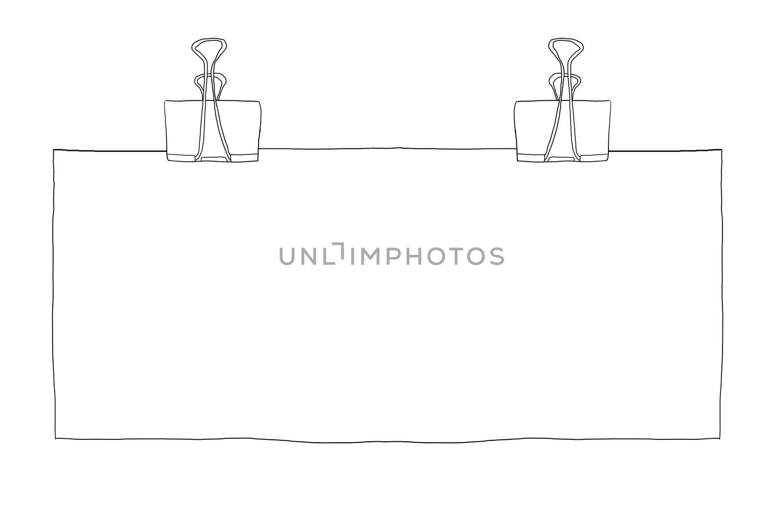 Binder Clips and long blank Paper line art illustration by paidaen