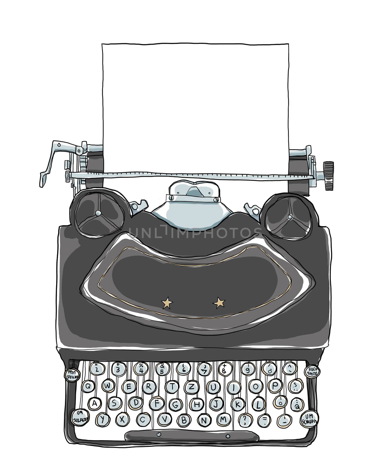 black Typewriter vintage with paper art illustration