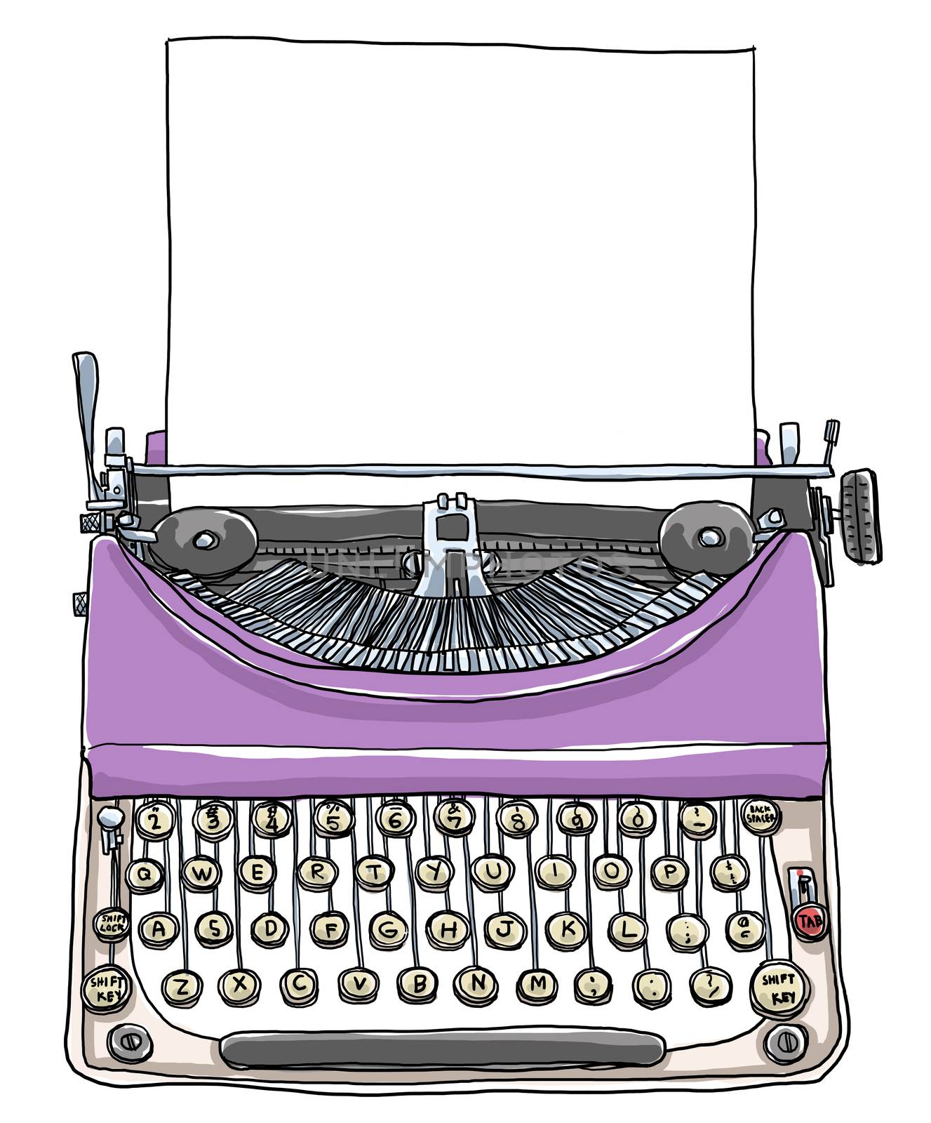 cute purple typewriter with paper vintage art by paidaen