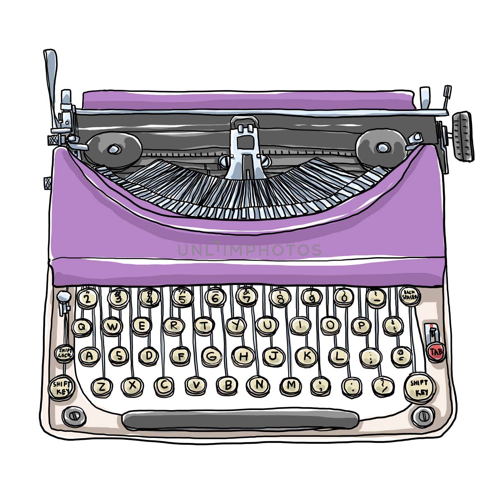 cute purple typewriter vintage art by paidaen