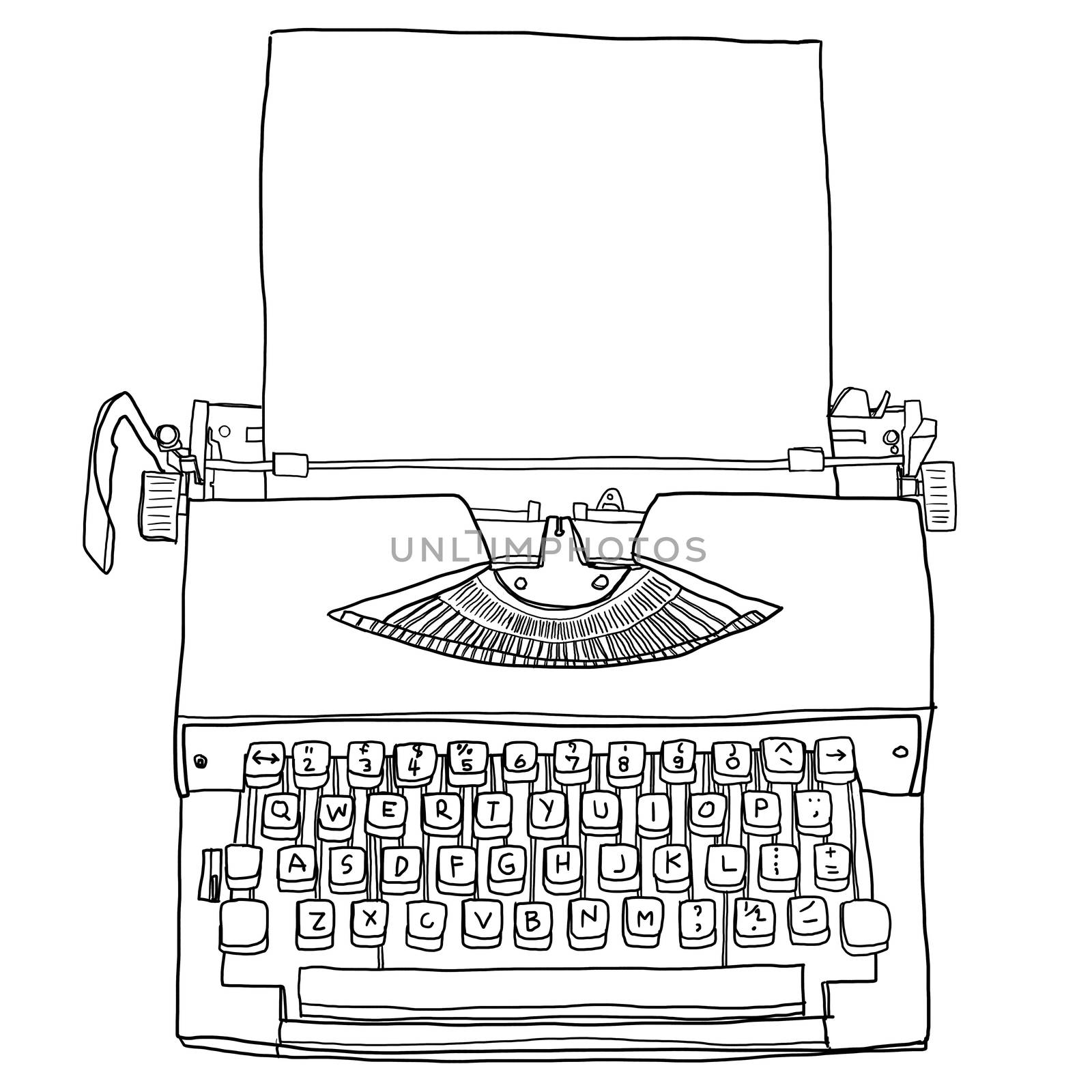  vintageTypewriters With blank paper cute line art painting illustration