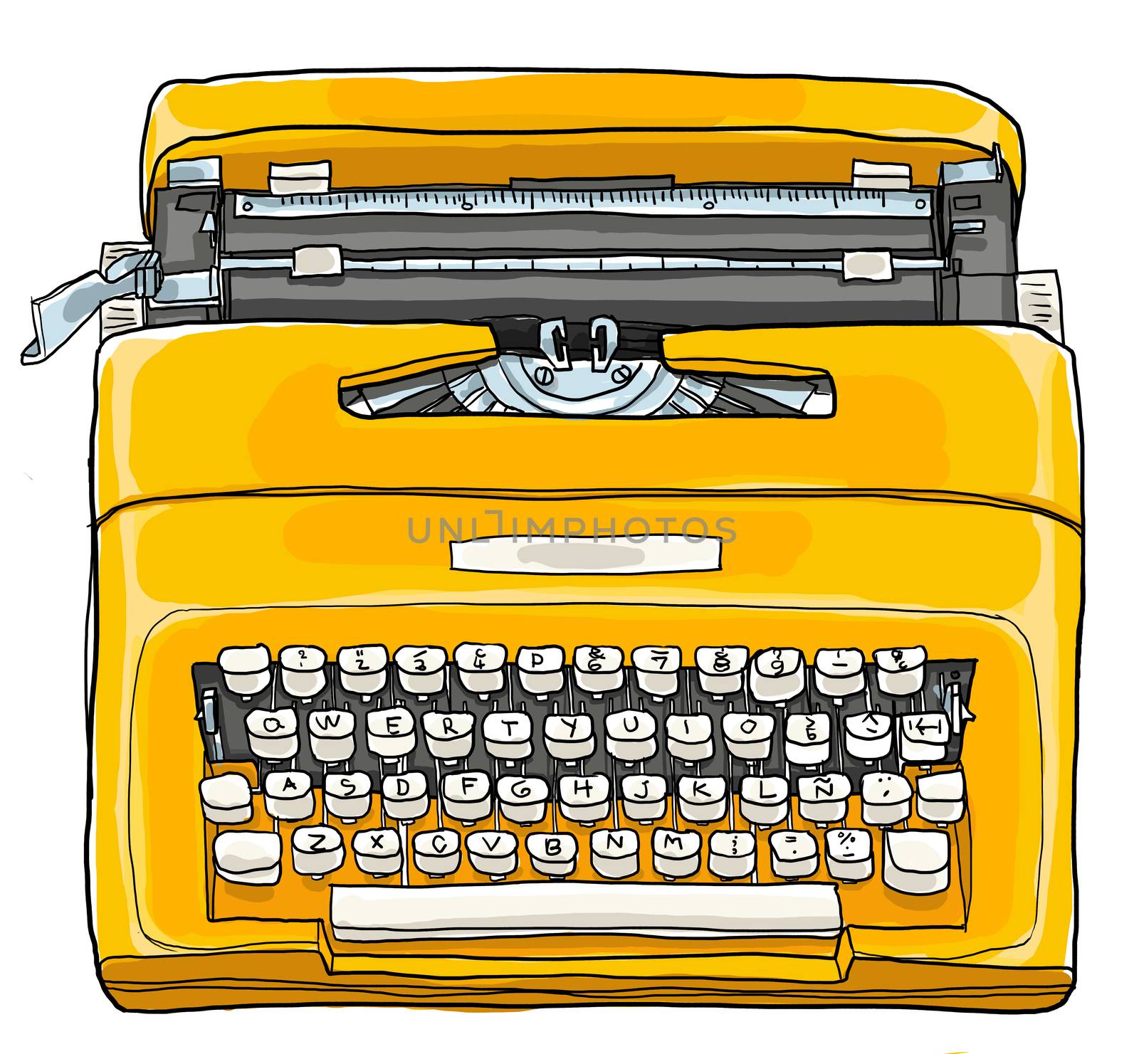 Yellow Typewriter  Vintage Portable Manual typewriter  illustration