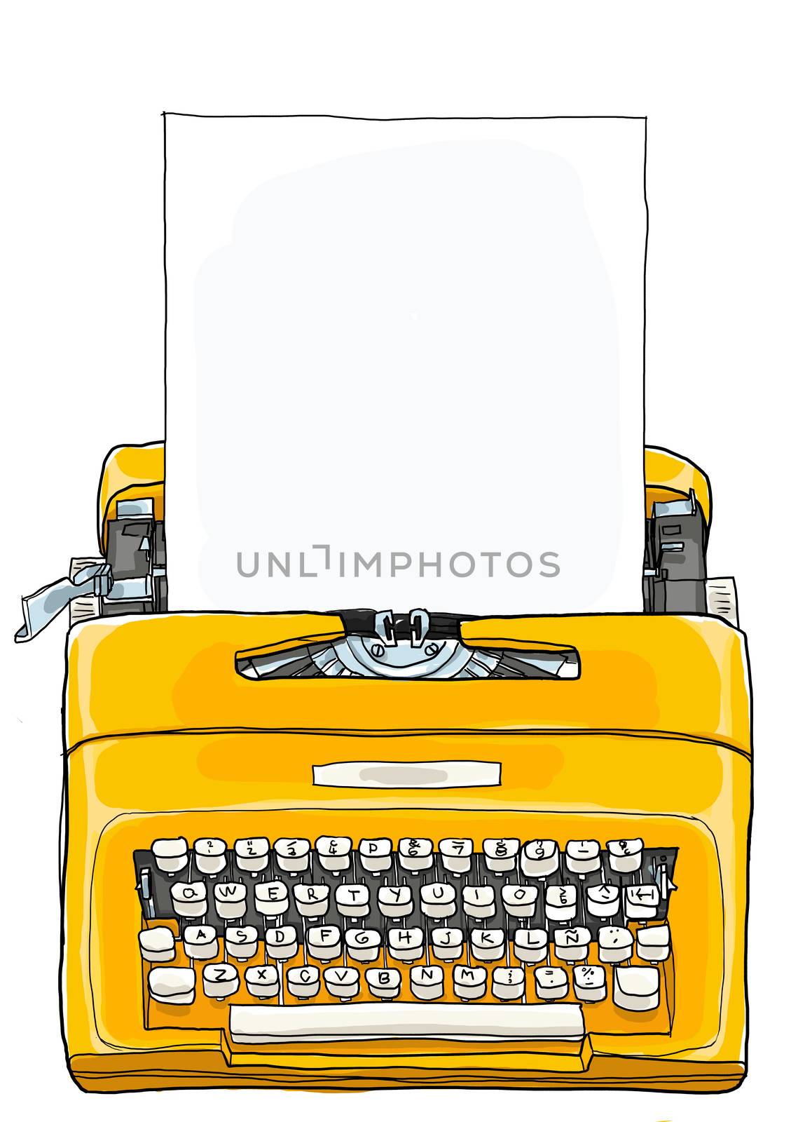 Yellow Typewriter  Vintage Portable Manual typewriter  with blan by paidaen