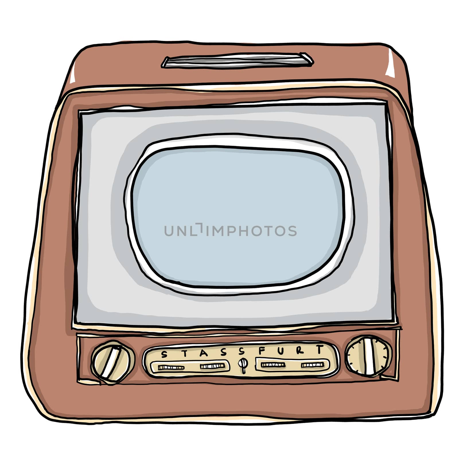 vintage tv with wooden case  on white background art illustration