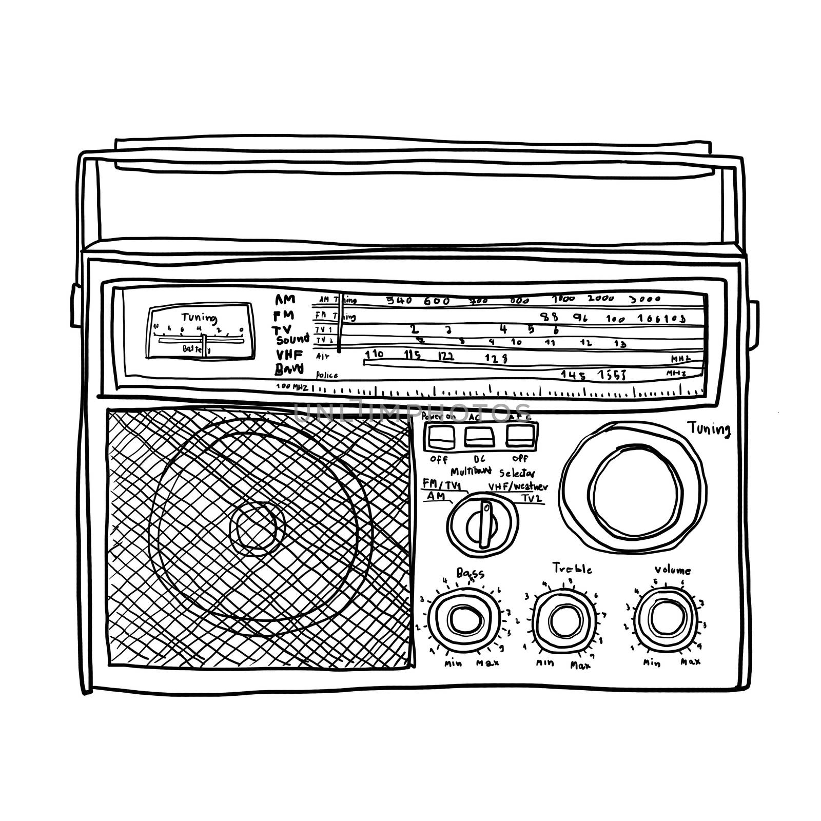 Vintage Radio  retro Boombox lineart cute art illustration