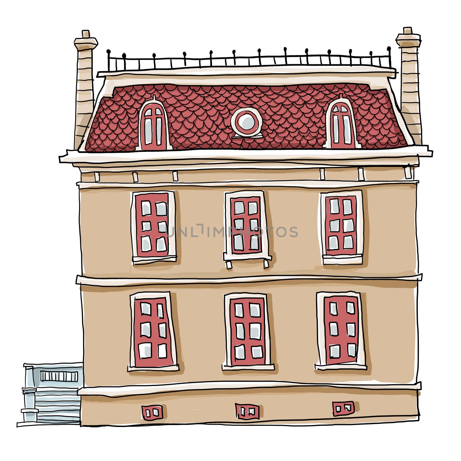 vintage house cute line art and painting