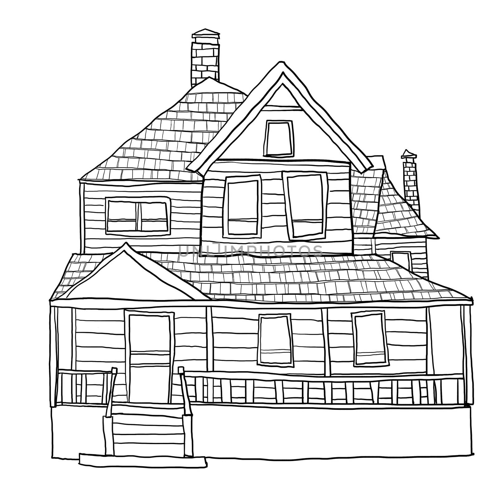 vintage house line art  cute art illustration