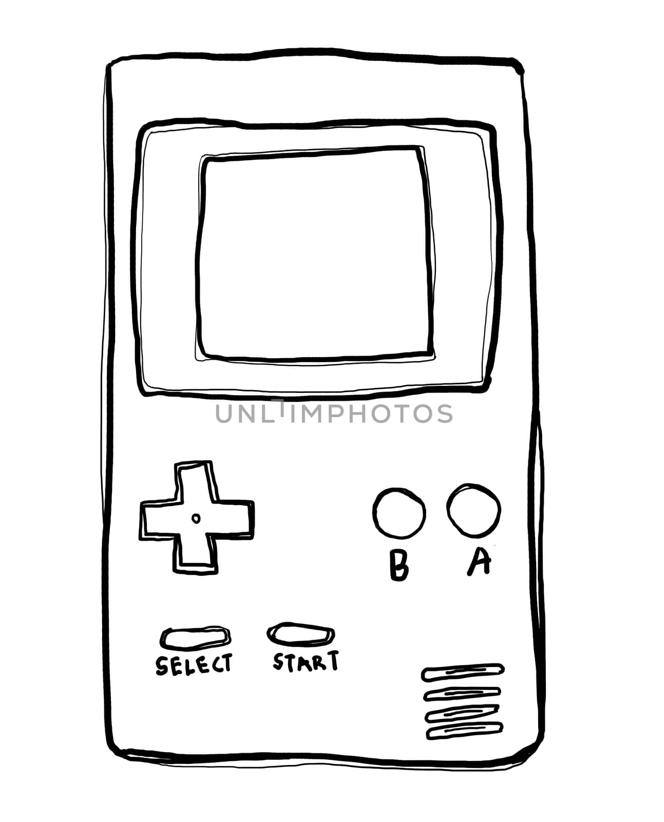 vintage Game Handheld Video Game line art illustration by paidaen