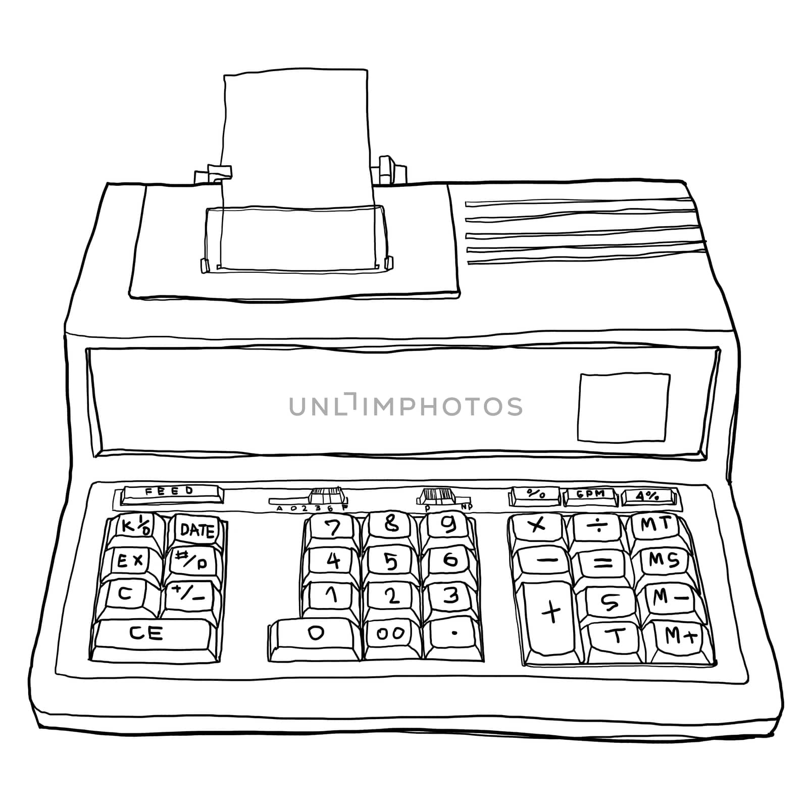 vintage digital calculator line art illustration