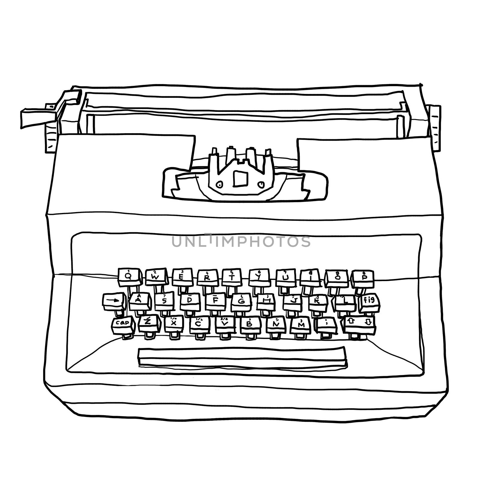 typewriter vintage toy cute hand drawn line art illustration