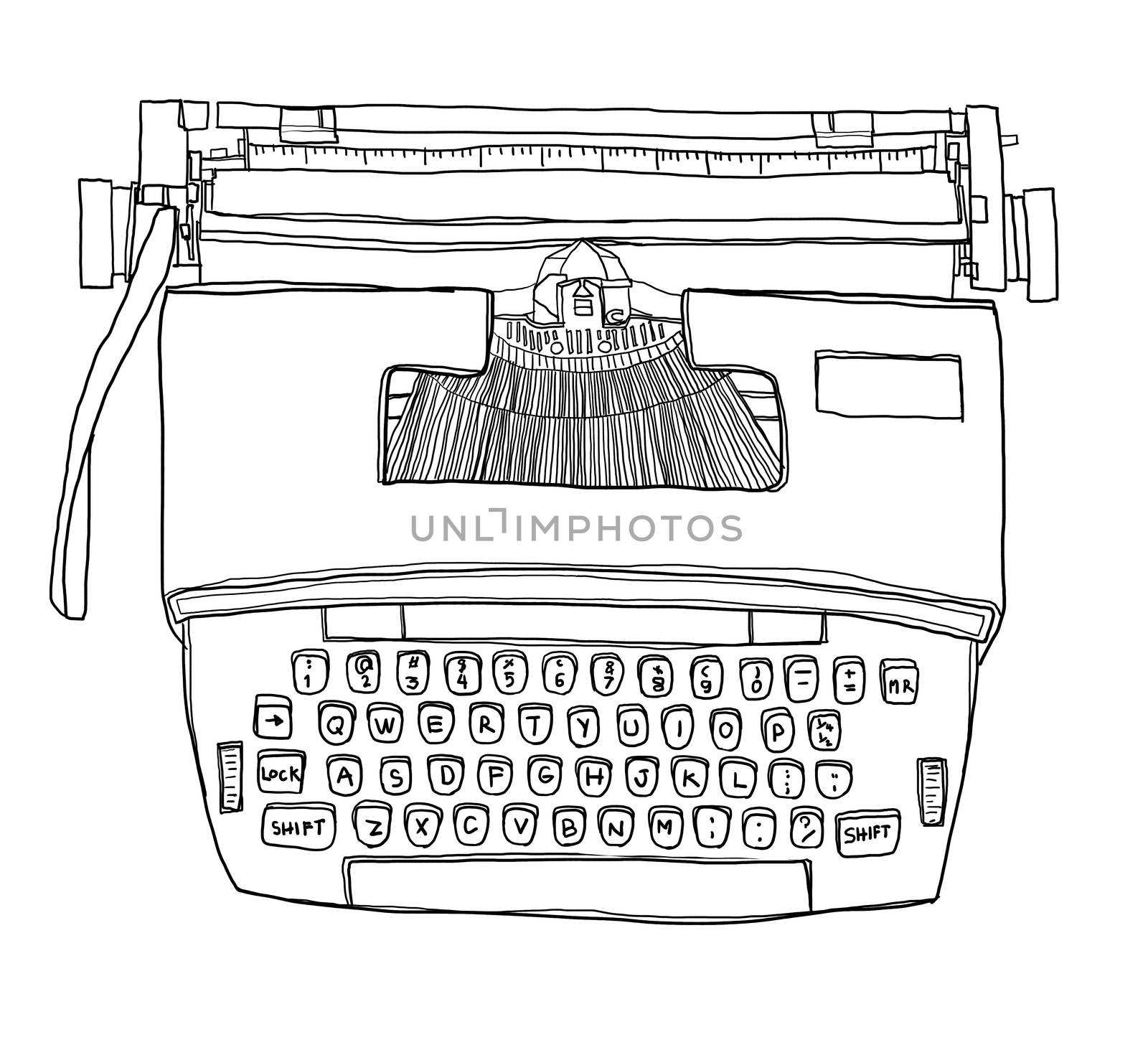 Typewriter Vintage Electric cute line art illustration