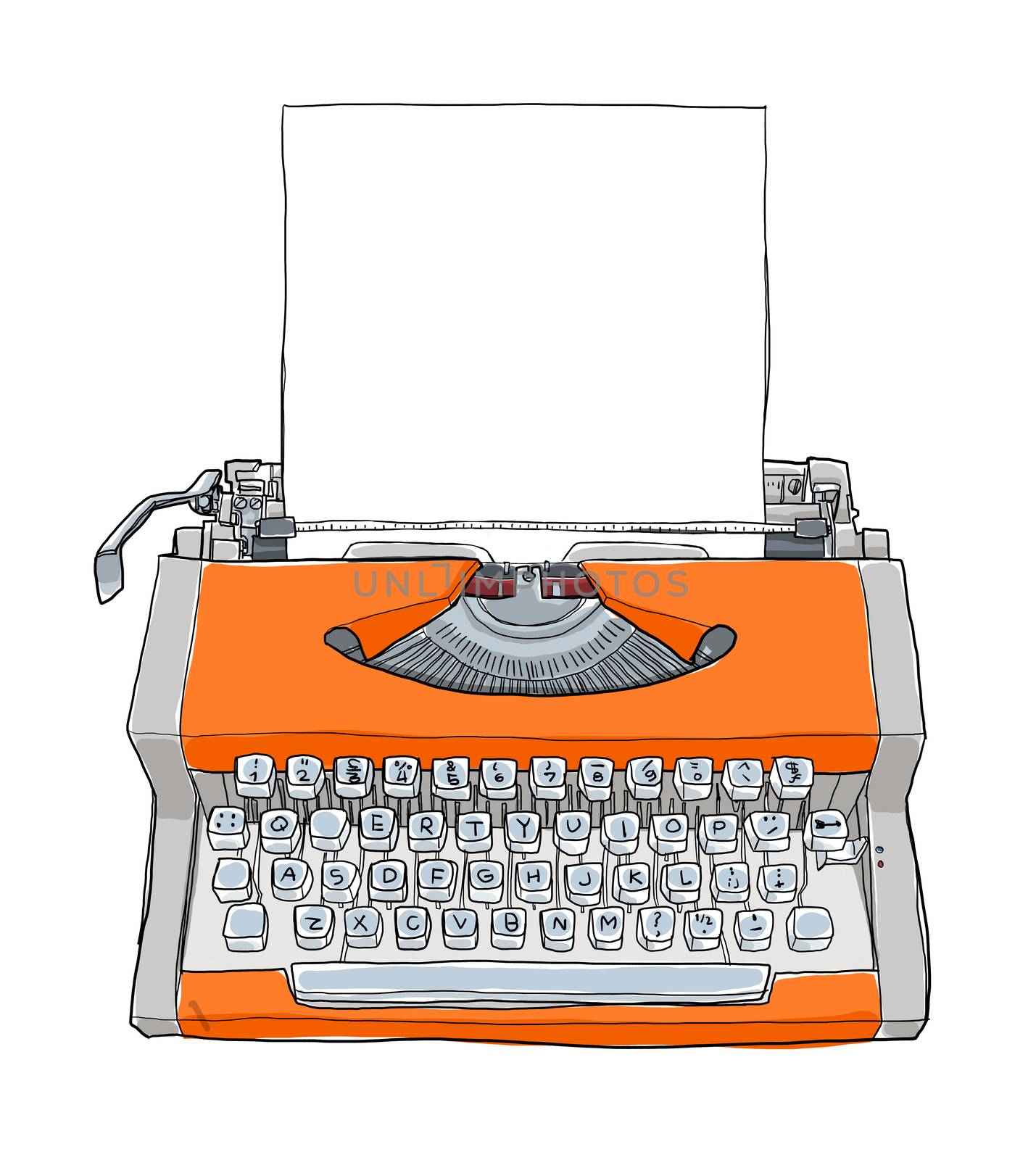 orange vintageTypewriters and paper  cute art painting by paidaen