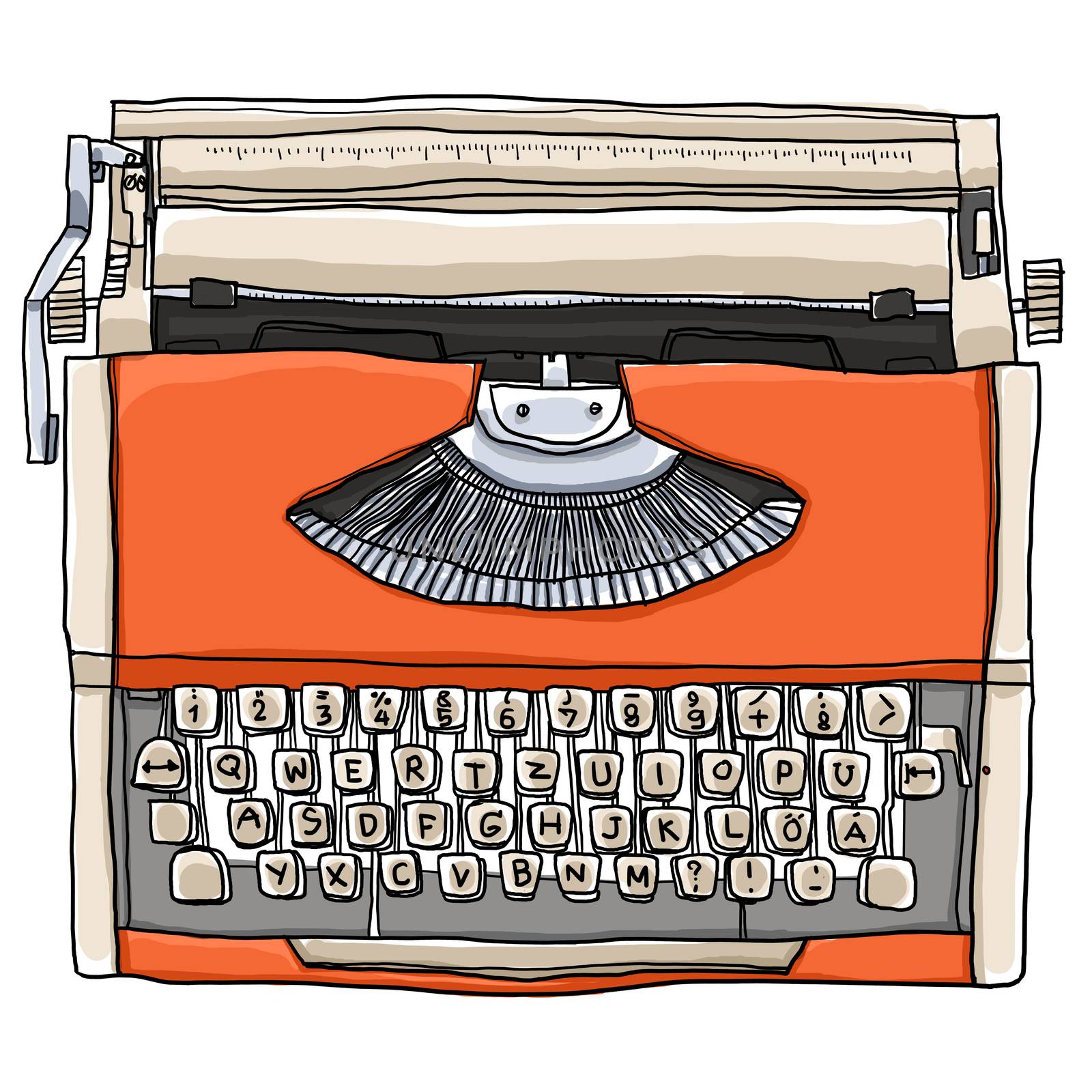 Orange Typewriter vintage  art illustration