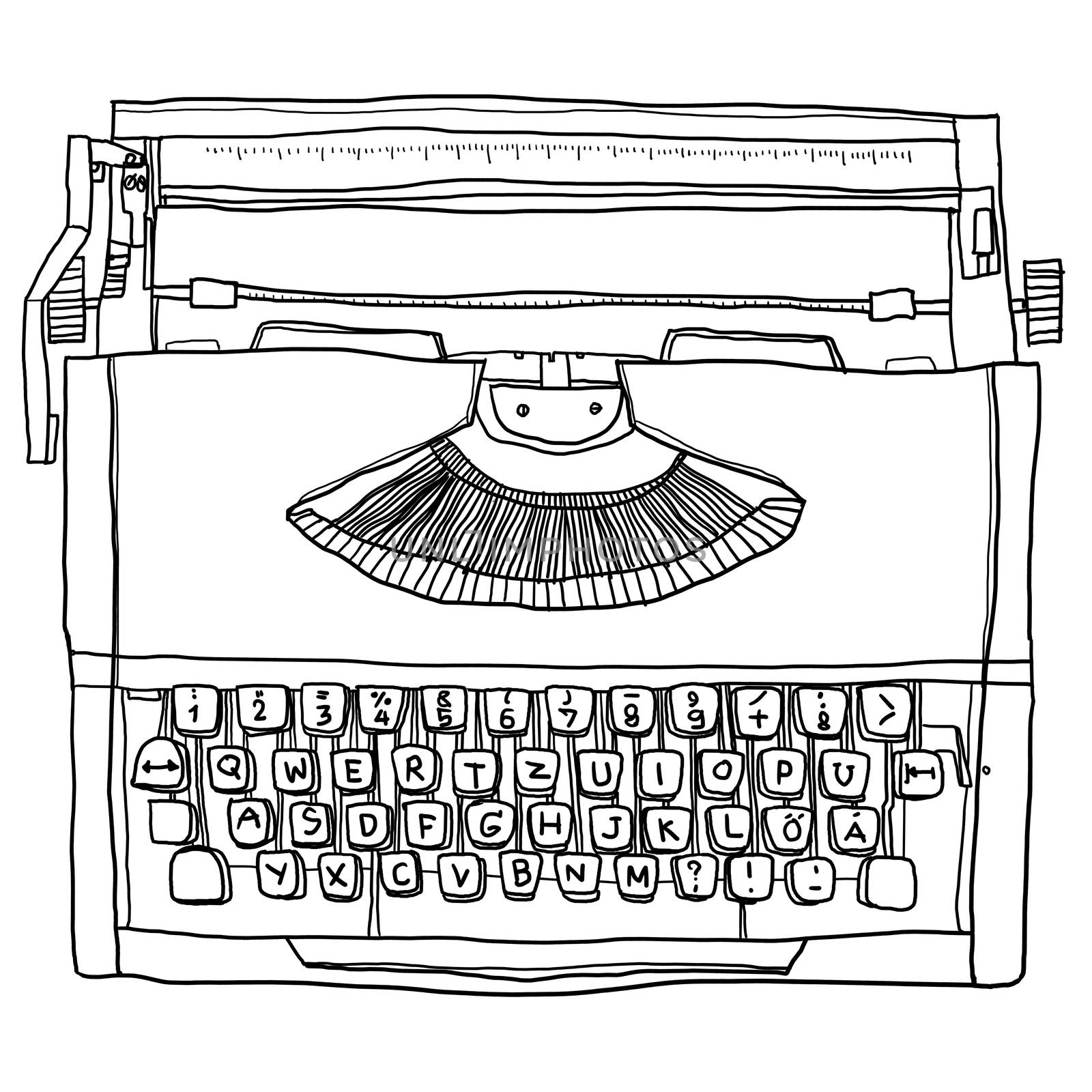 Orange Typewriter vintage  line art illustration