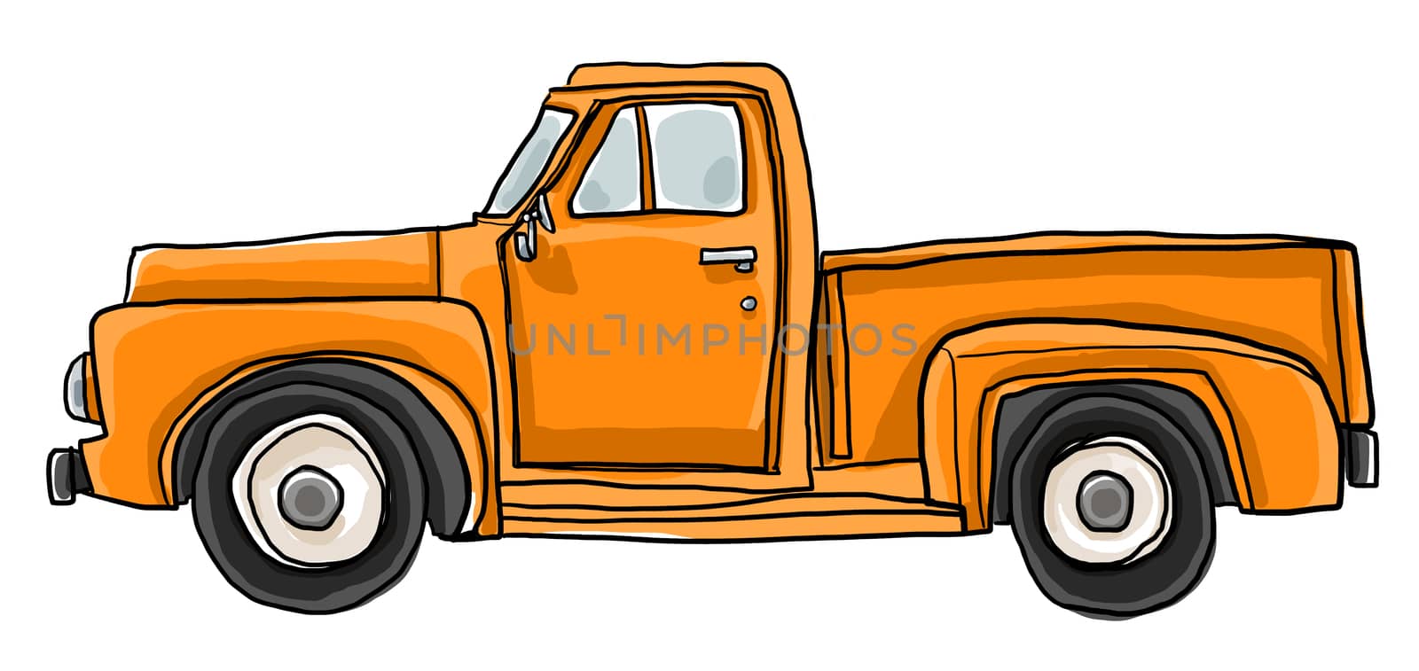 Old orange pickup truck cute art illustration by paidaen