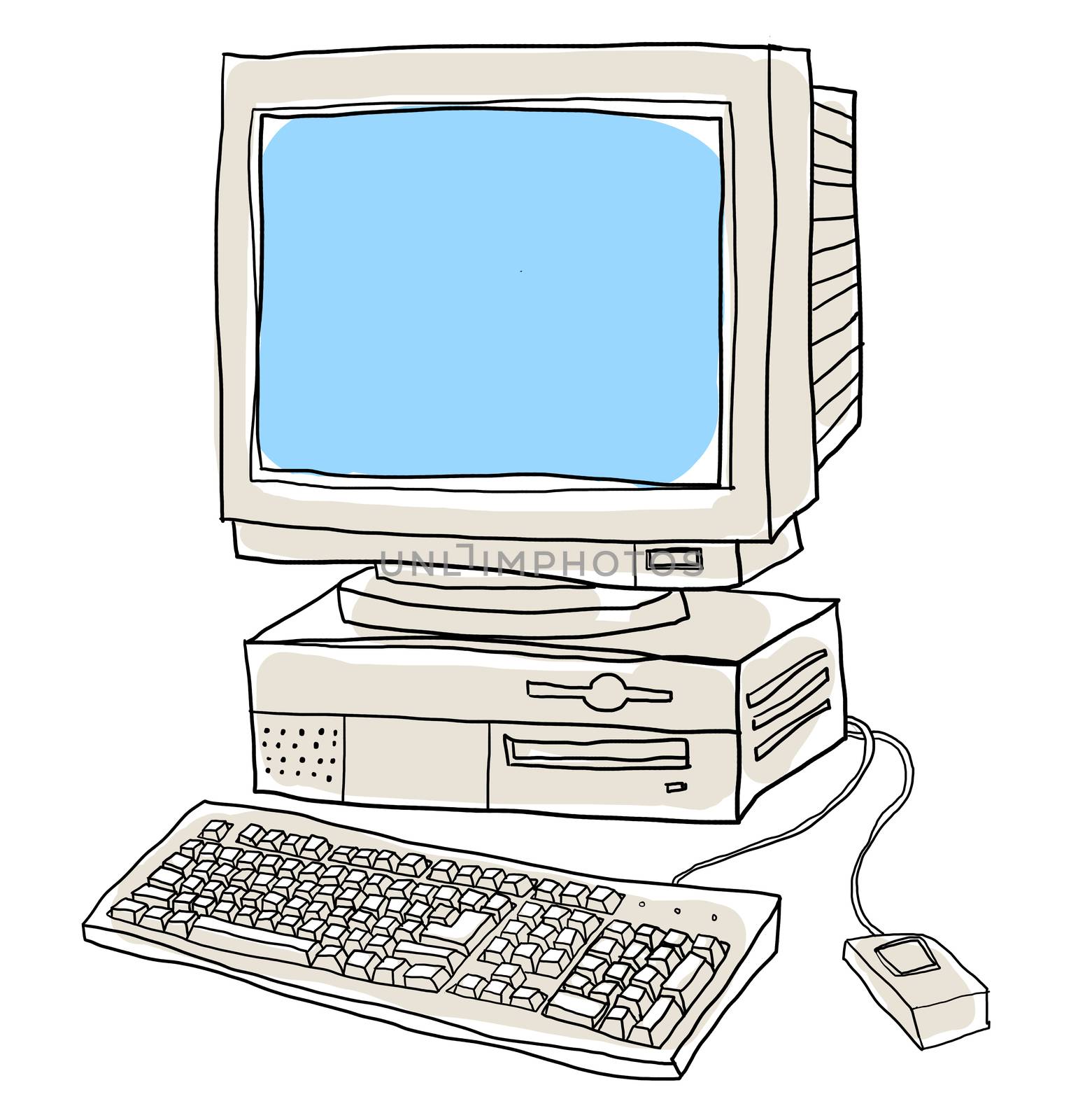 old computer desktop  cute art illustration