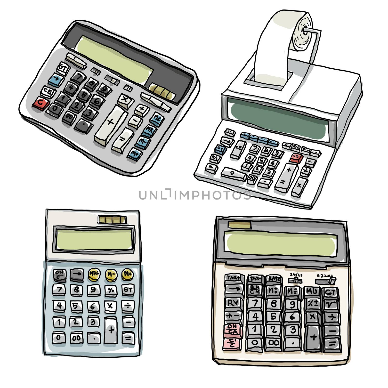 Office calculator lovely set  paintings illustration