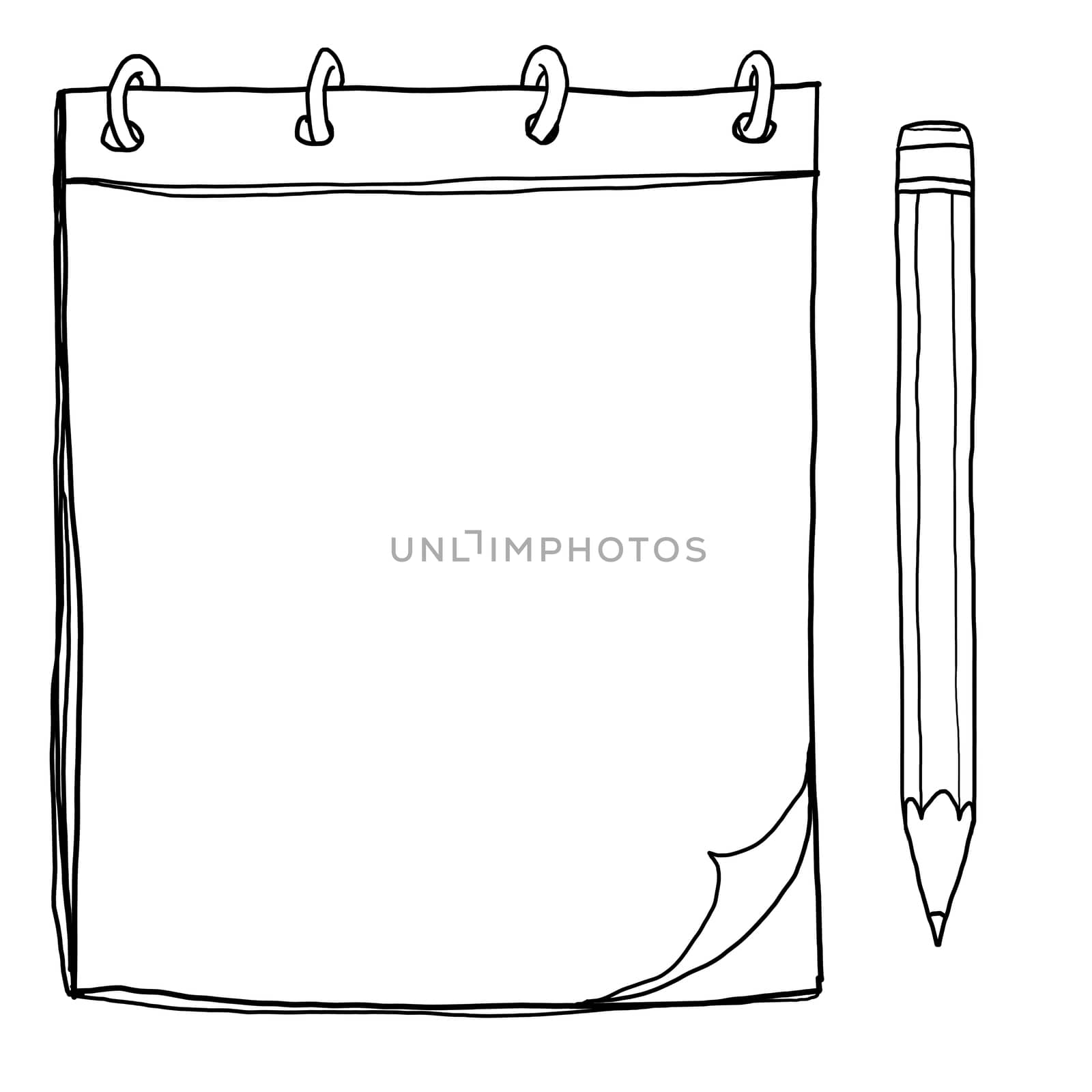 notebook with pencil lineart painting cute illustration