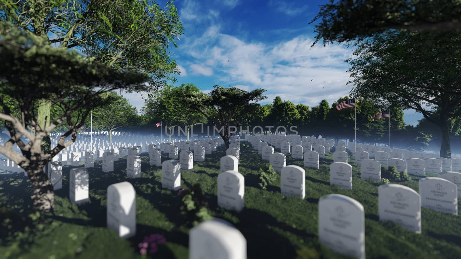 Graves, Headstones and US flags at Arlington National Cemetery by pixelfootage