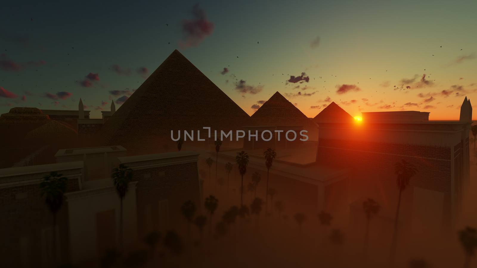 Great Giza pyramids of Khufu, Menkaure and Khafre against magica by pixelfootage