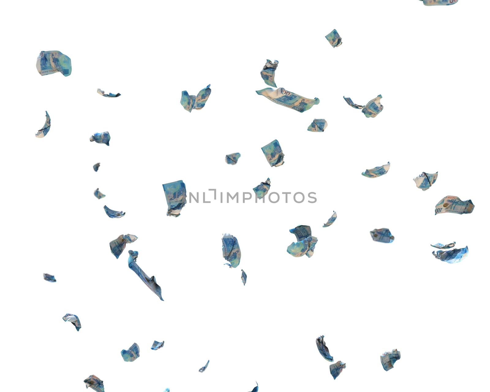 1000 Russian Ruble Currency Crumpled Banknotes flying, against w by pixelfootage