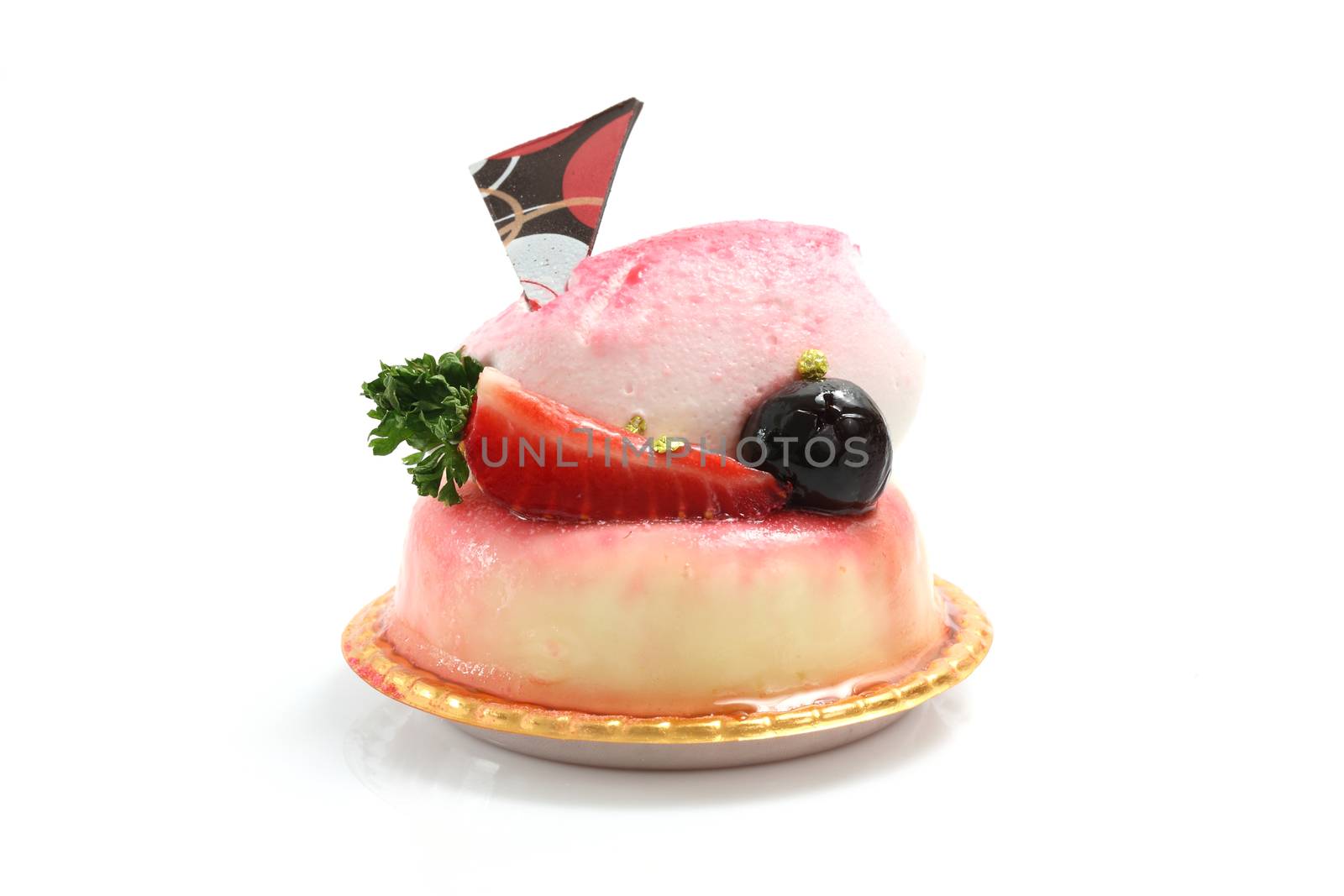 Strawberry Panna Cotta pudding isolated in white background