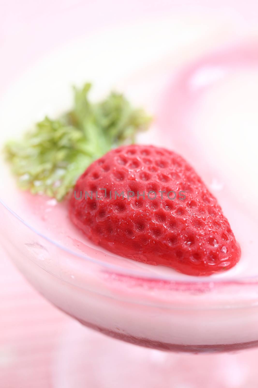 Strawberry pudding in close up