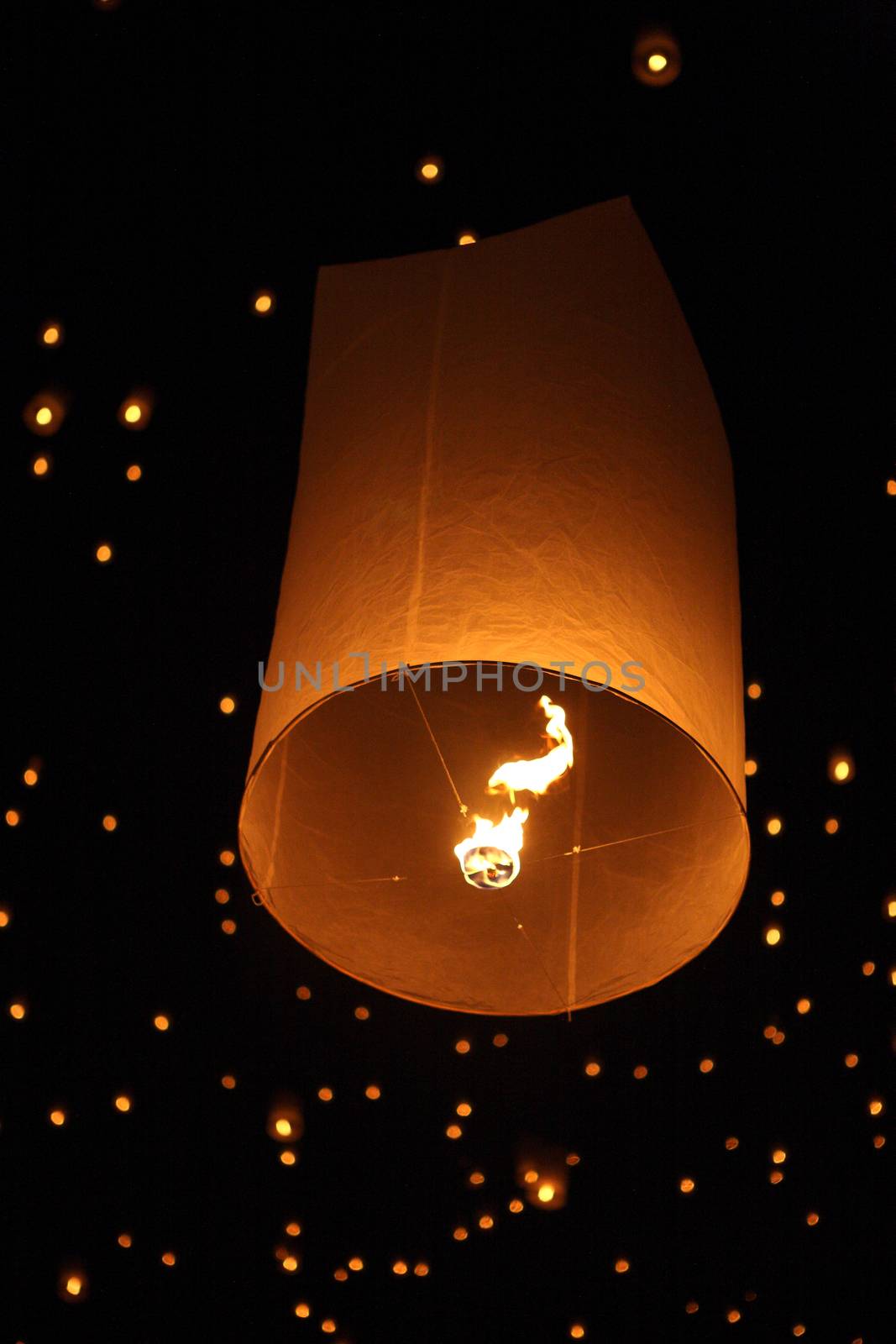 Thai traditional Newyear balloon lantern at night 