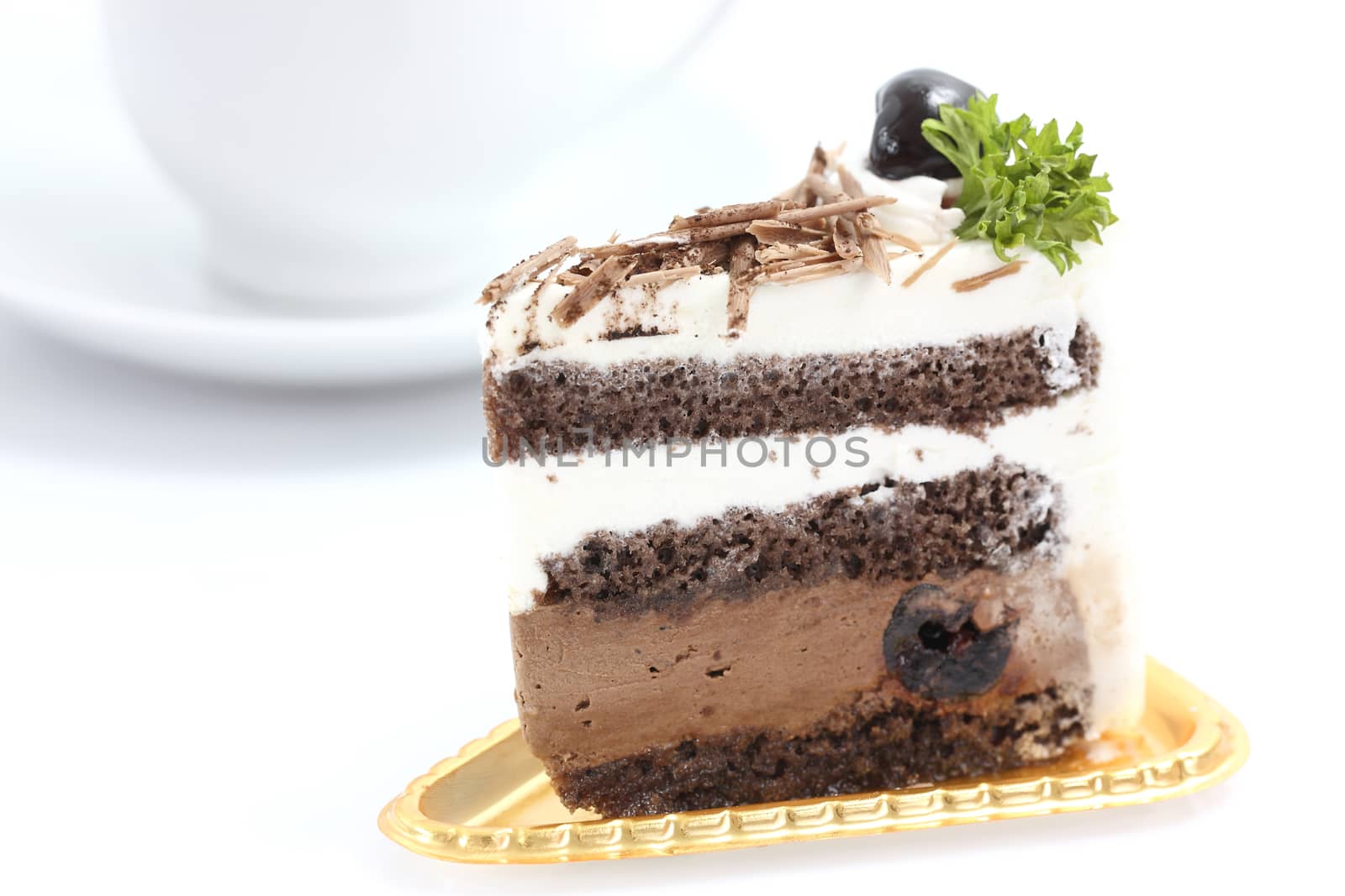 Chocolate Cake with coffee isolated in white background