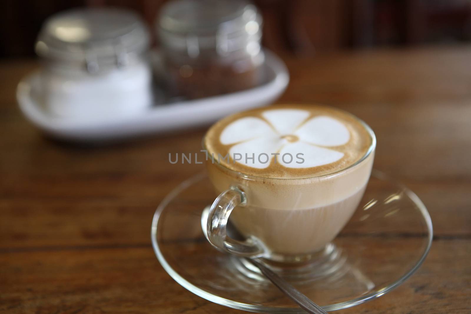 coffee with sugar on wood background