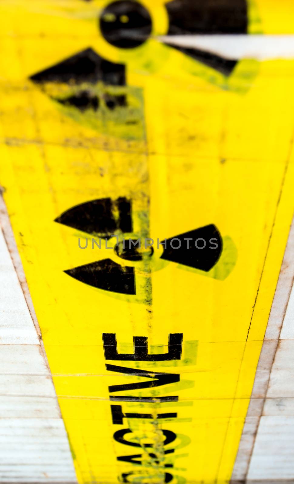 Radioactive material warning sign at the transportation paper package