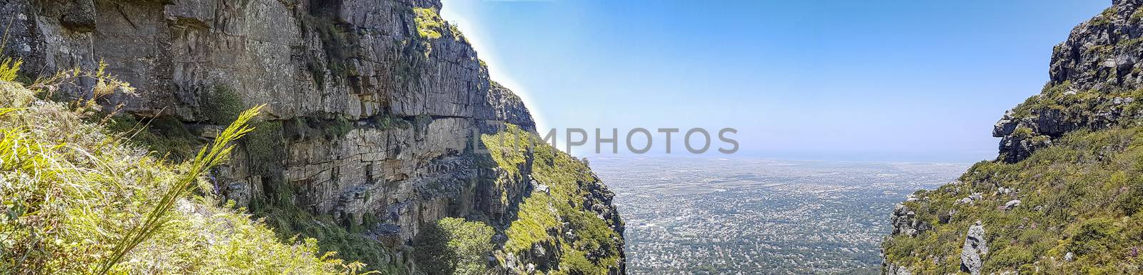 Amazing view from Table Mountain National Park in Cape Town to the Claremont area in South Africa.