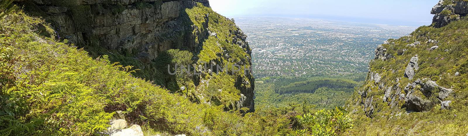 Amazing view from Table Mountain National Park in Cape Town to the Claremont area in South Africa.