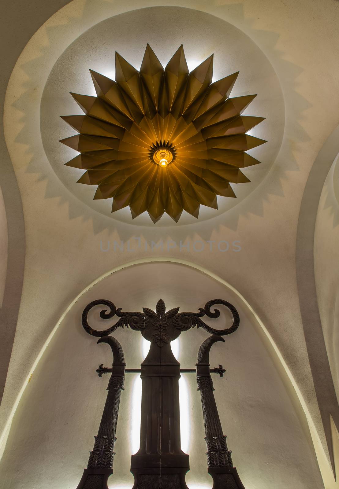 Bangkok, Thailand, Jul 03, 2020 : Gorgeous interior design with Ceiling lamp in Scala cinema at Siam Square. The Classical architecture of Late Modernist mixed with Art Deco style.