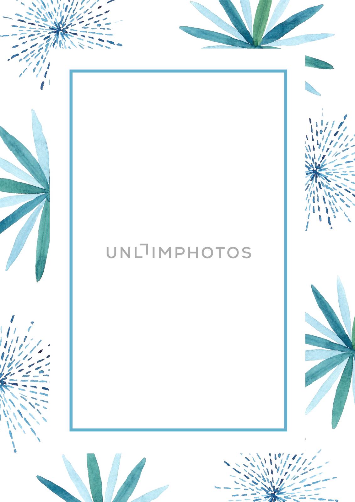 Frame of beautiful flower and spark. Watercolor hand painting. Design element for  wallpaper, poster, flyer, banner, cover page, template, postcard. by Ungamrung