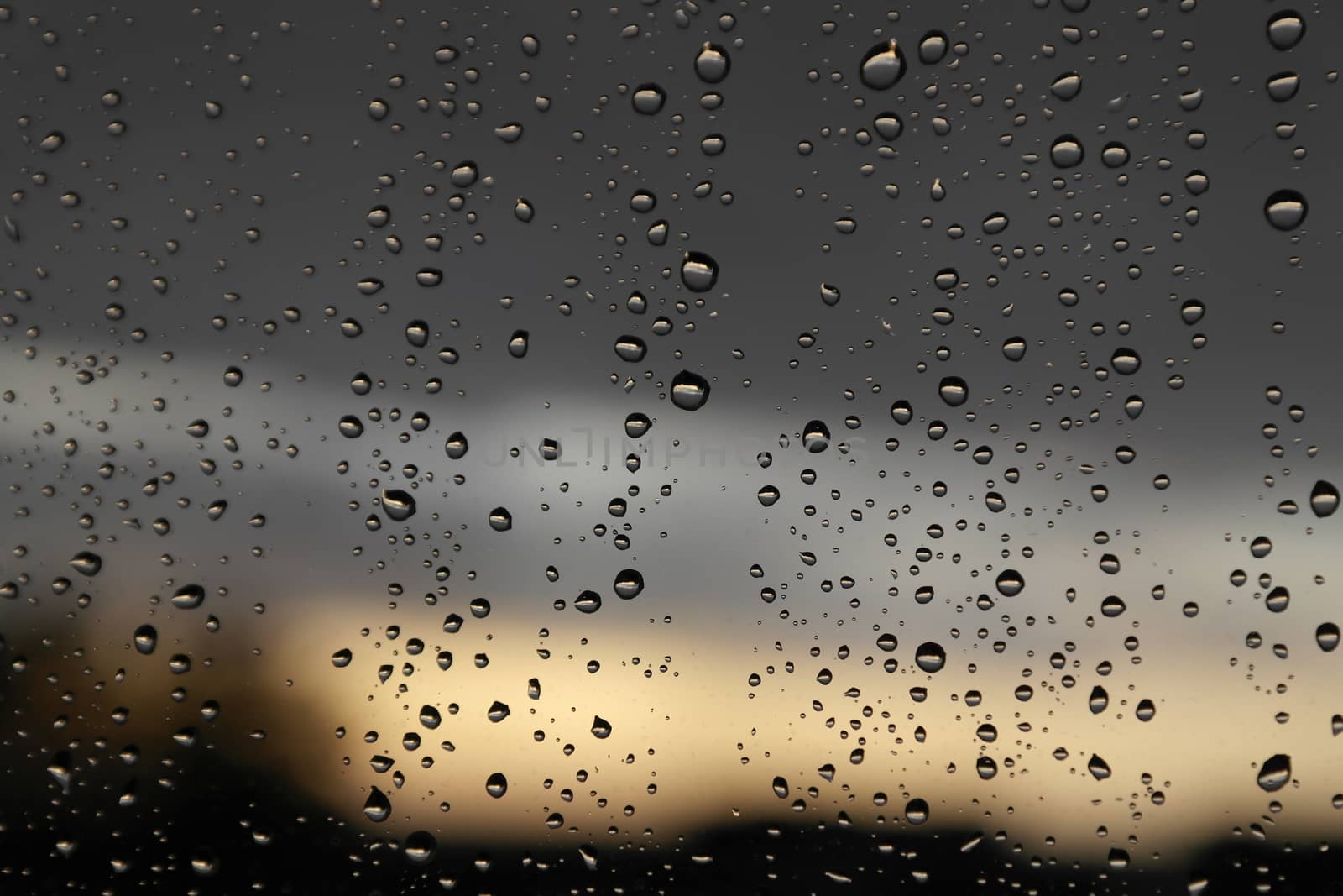 Drops of rain on the window, rainy day. Shallow DOF