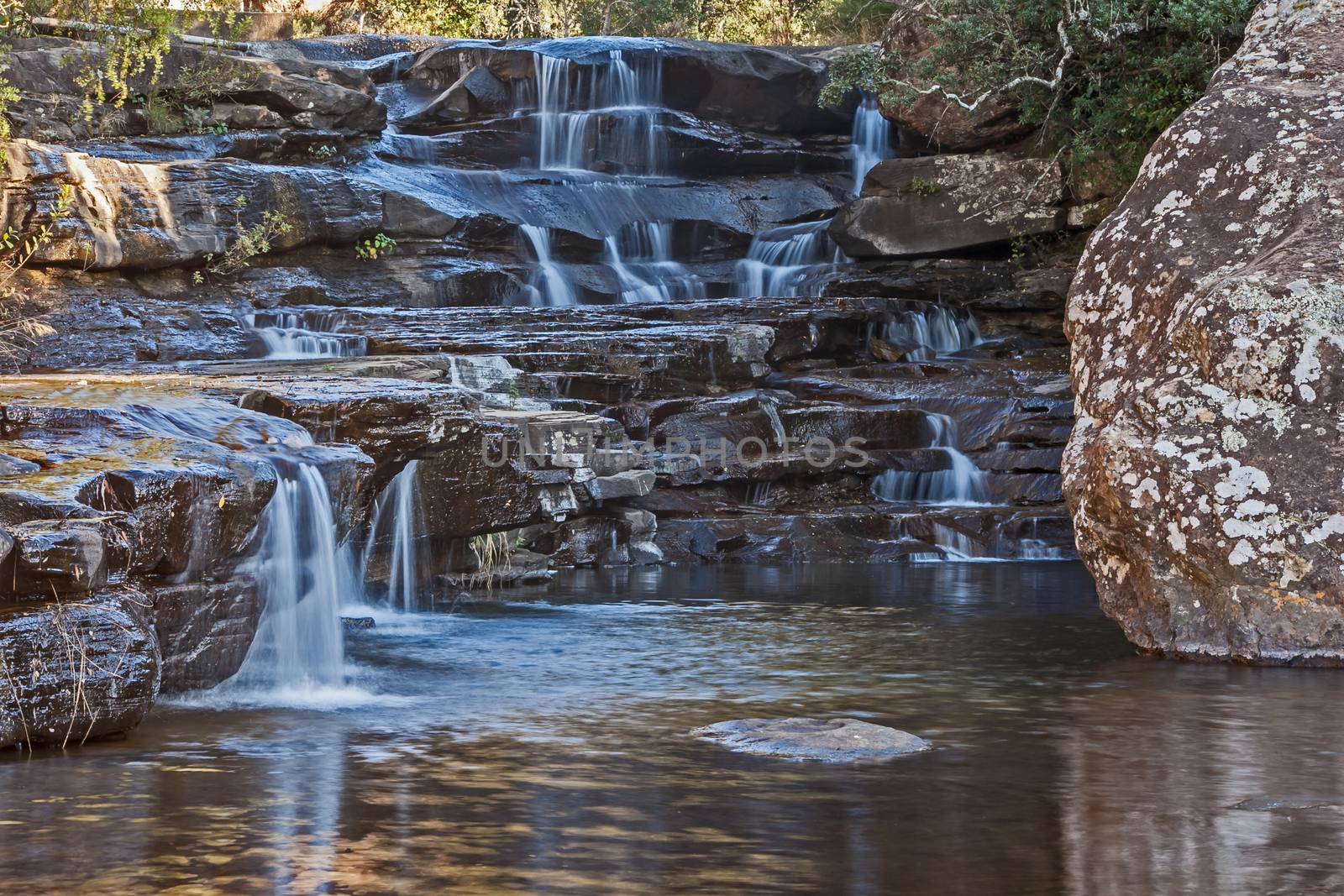 The Cascades is a series of small waterfalls in the Mahai River in Royal Natal National Park. Drakensberg. South Africa